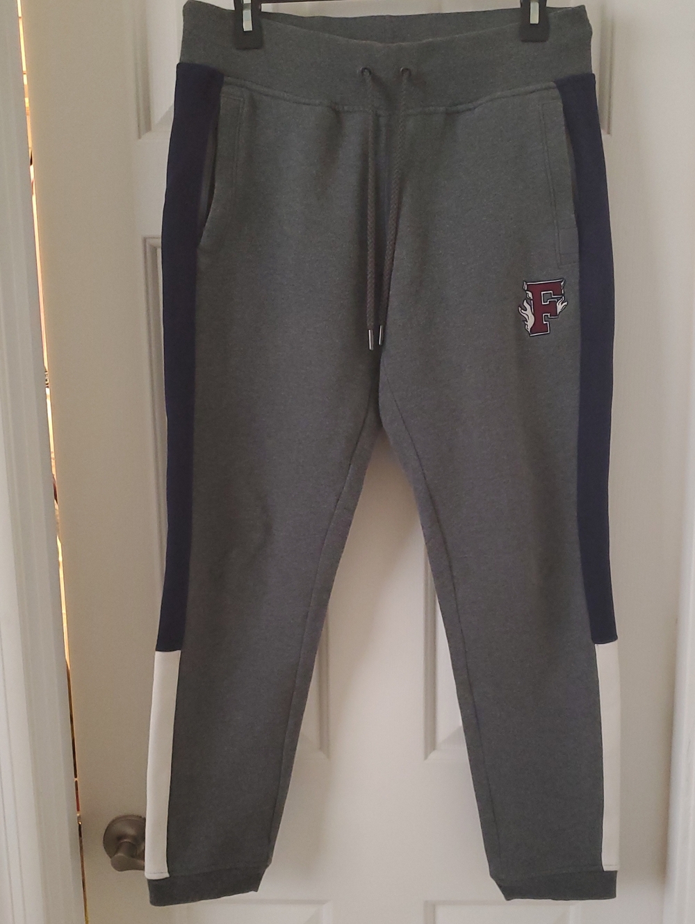 Gray Track Joggers with Navy & Cream Trim